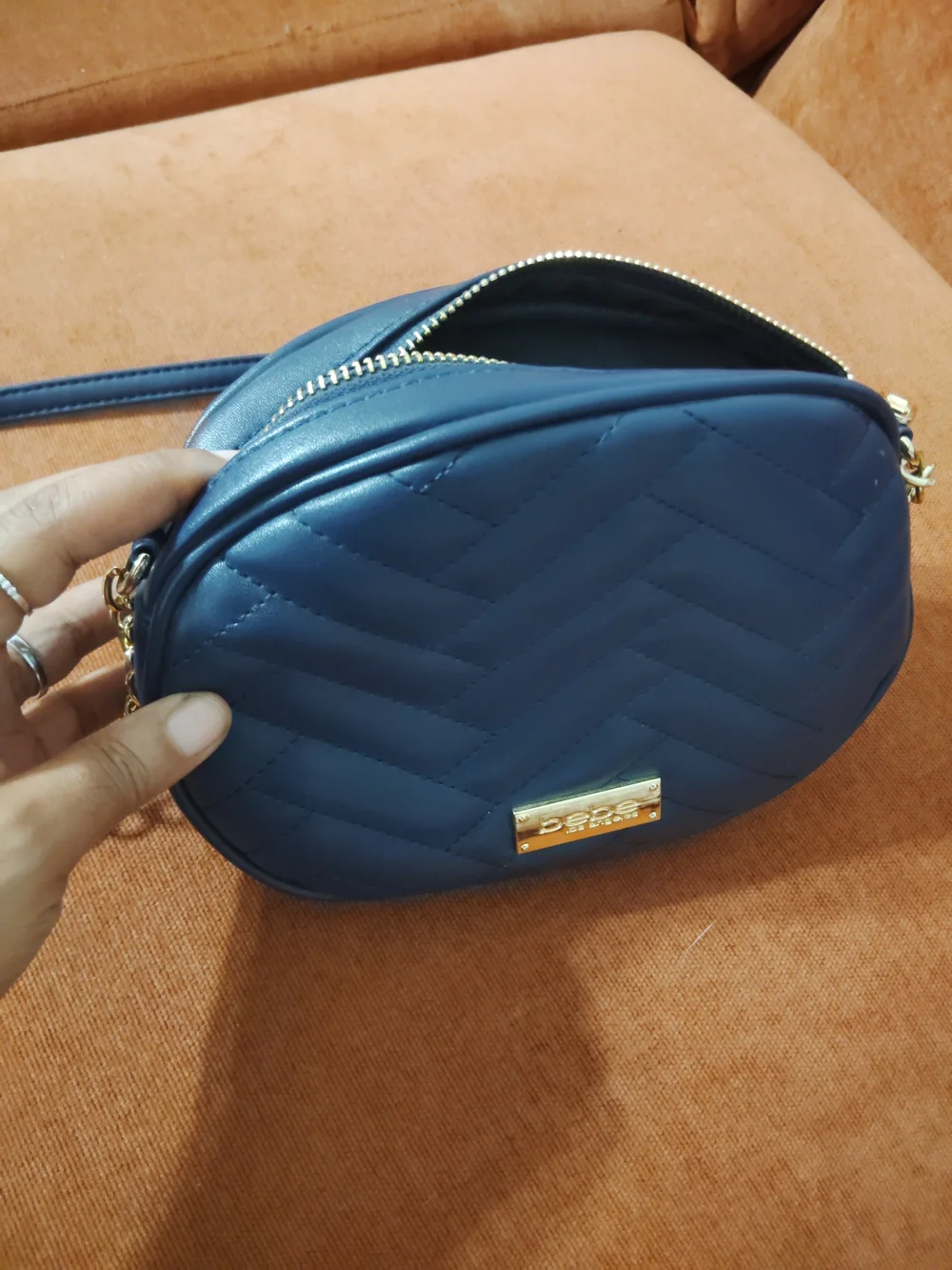 Bebe Sophia Quilted Canteen Navy Crossbody with Gold Hardware!